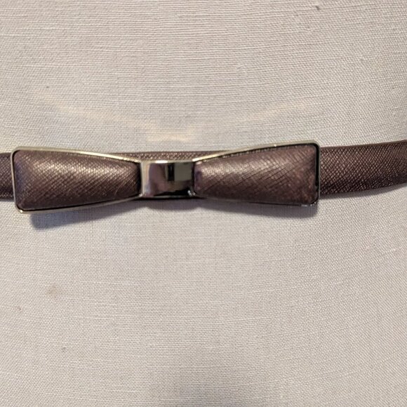 Vintage Skinny Belt Bow Tie Dainty Leather Statement Gold Hardware Bronze Brown - Picture 2 of 10